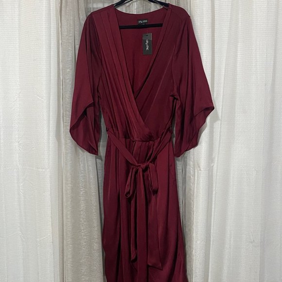 Plus Size Burgundy Wrap Dress - Picture 1 of 4